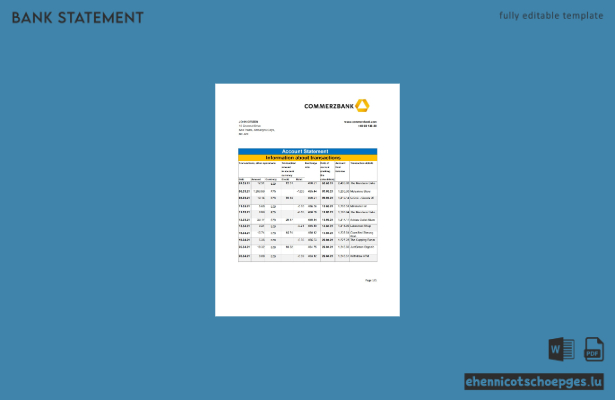 Belize Commerzbank Kontoauszug Excel-Beispielvorschau